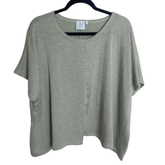 Mint Julep Oversized Short Sleeve Top Medium Green White Striped Boxy - Picture 1 of 6